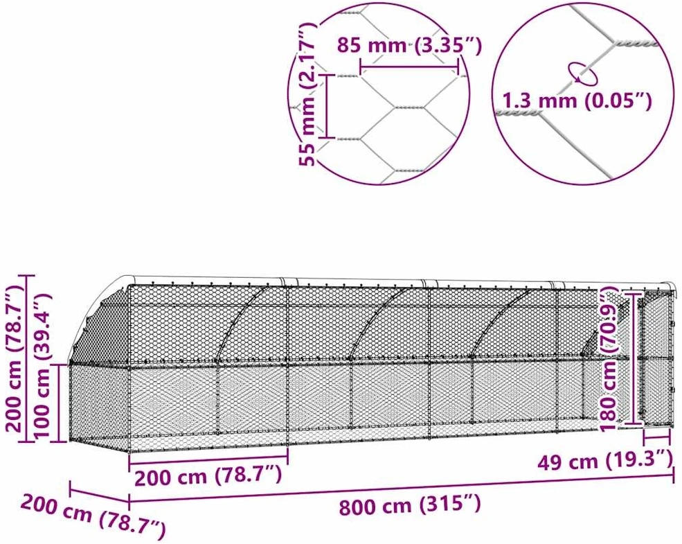 Šunų narvas 4 vnt. Sidabro 8 x 2 x 2 m Galvanizuotas plienas