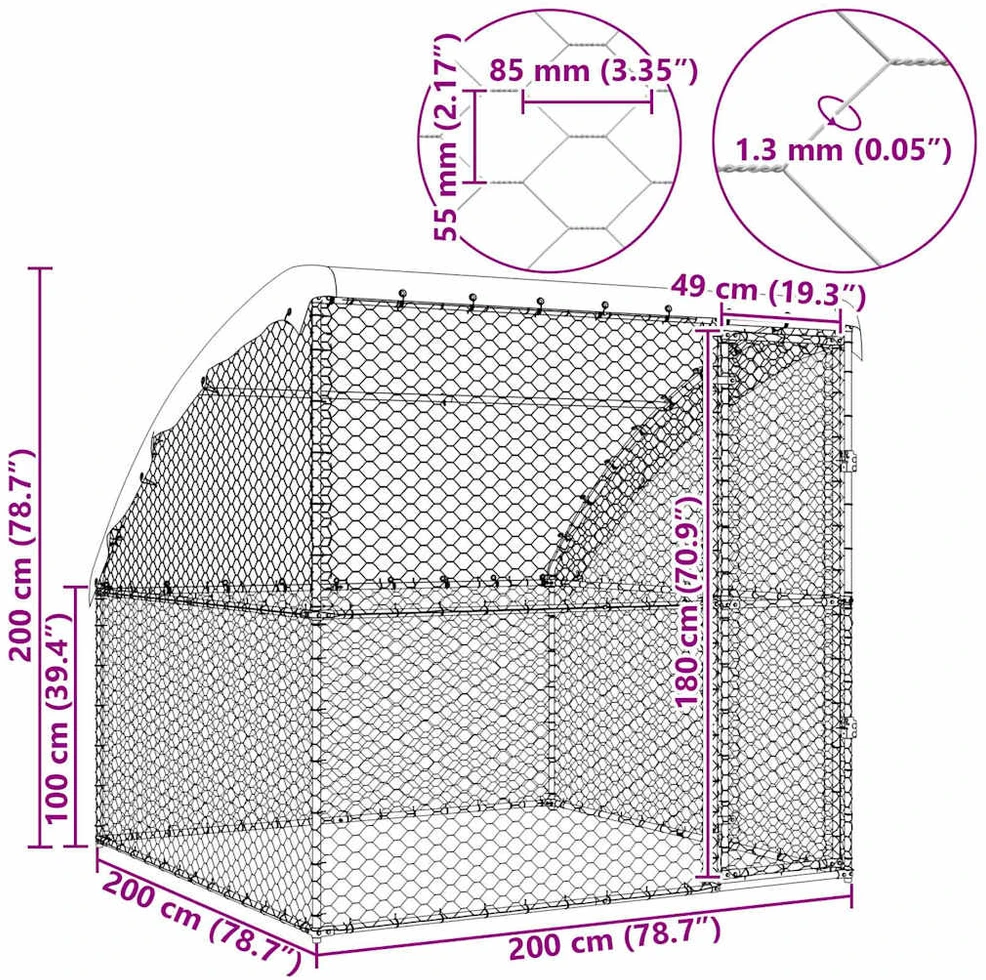 Šunų narvas Sidabro 2 x 2 x 2 m Galvanizuotas plienas