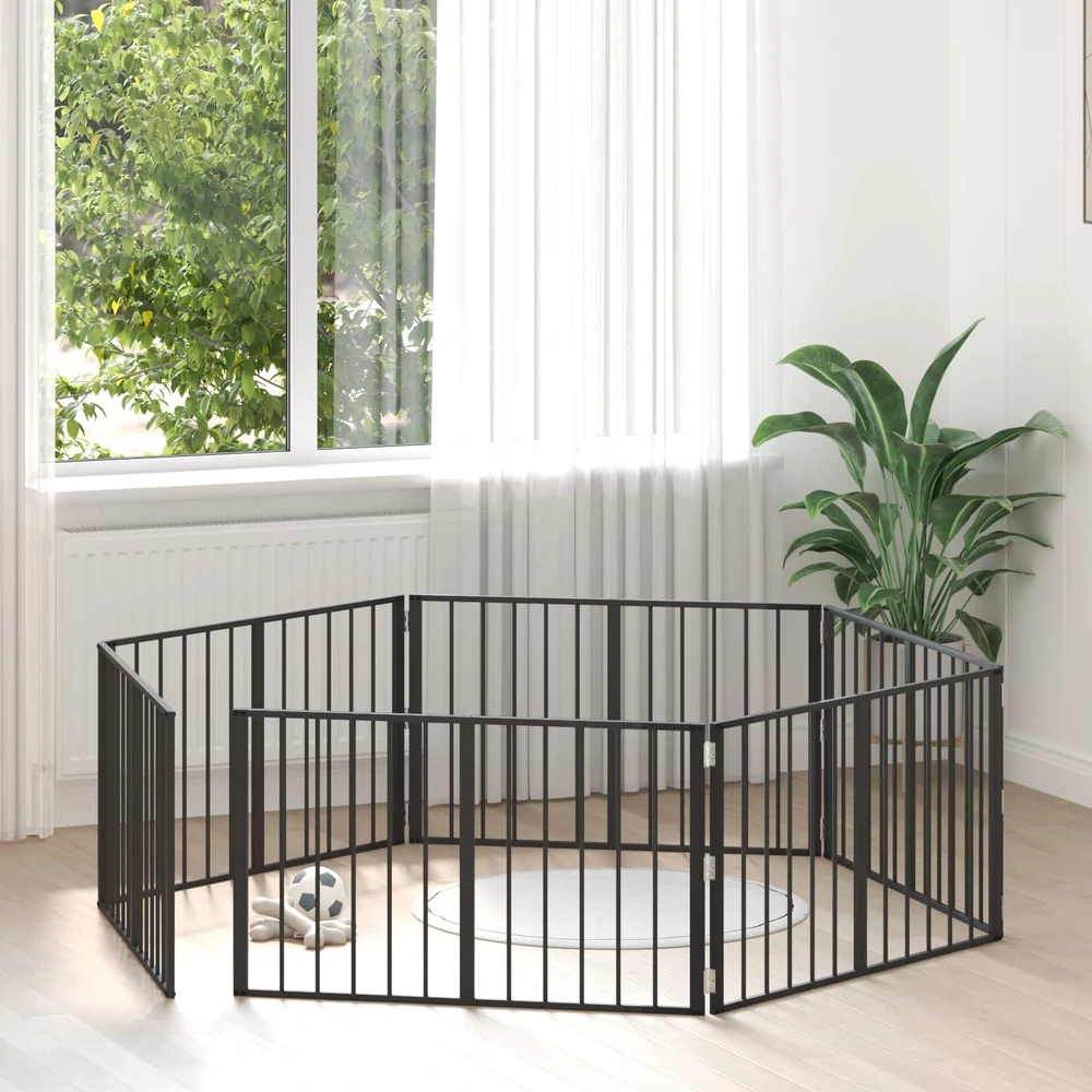 Šunų vartai 6 vnt. Juoda 100 x 60 cm Galvanizuotas plienas