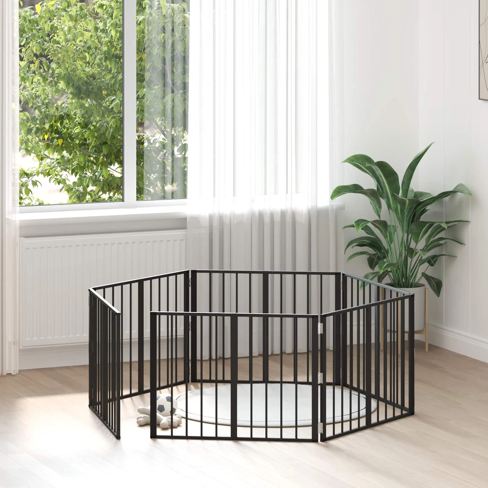 Šunų vartai 6 vnt. Juoda 80 x 60 cm Galvanizuotas plienas