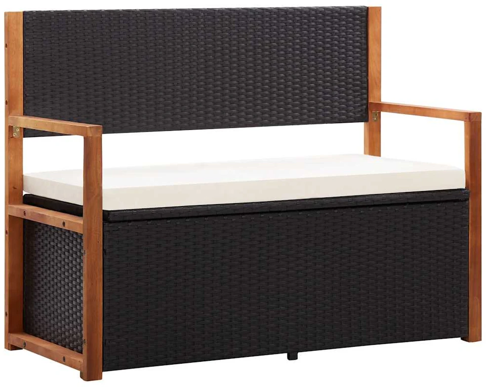Suoliukas-daiktadėžė, juodas, 115cm, poliratanas ir akacija