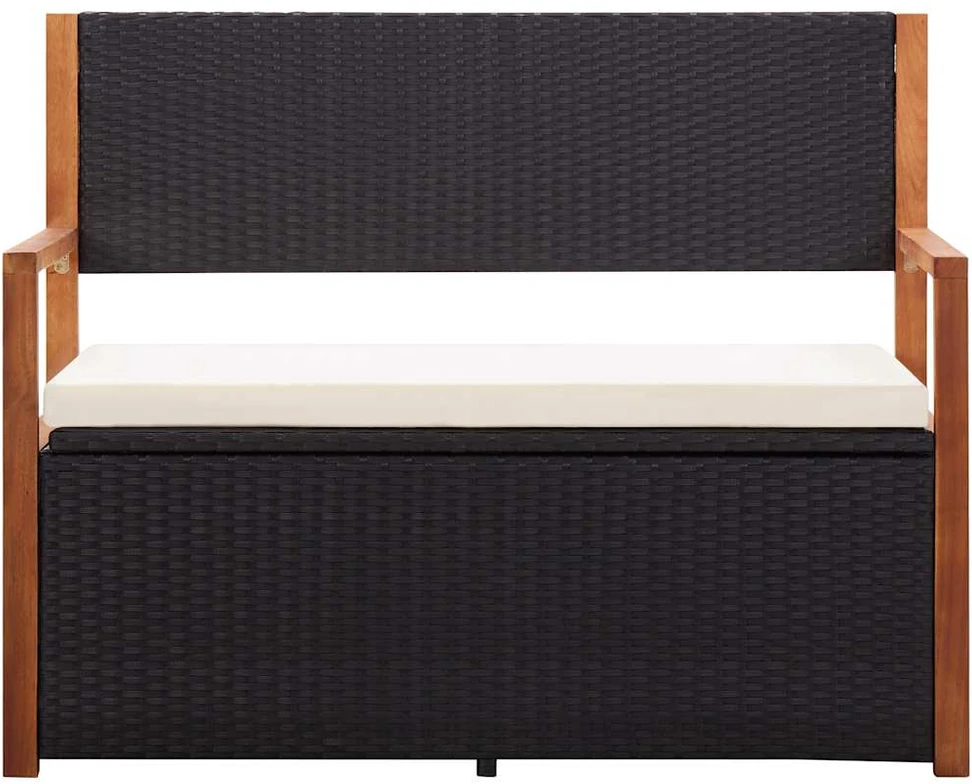 Suoliukas-daiktadėžė, juodas, 115cm, poliratanas ir akacija