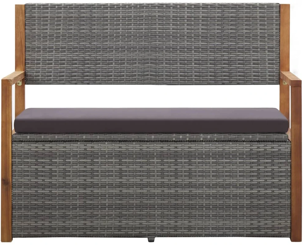 Suoliukas-daiktadėžė, pilkas, 115cm, poliratanas ir akacija