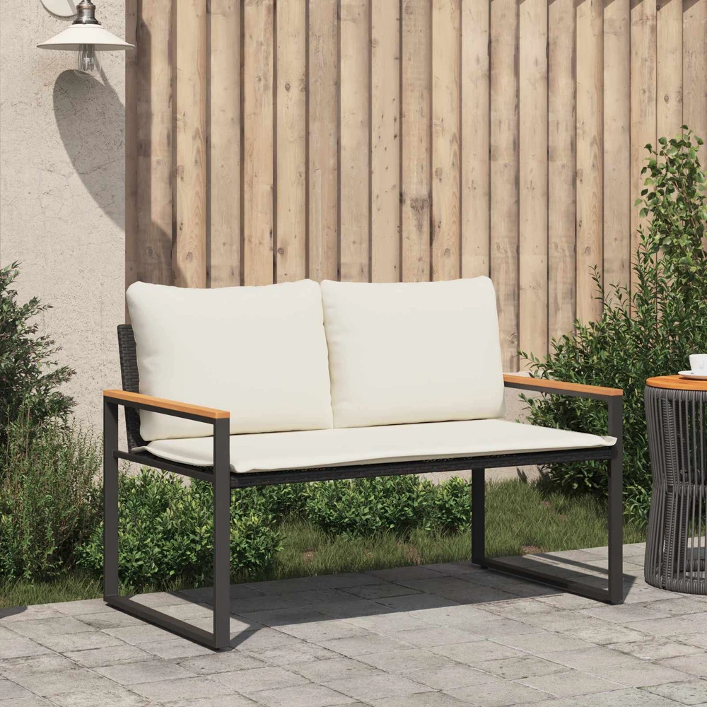 suoliukas Juoda ir kreminė balta 115 x 65 x 72 cm Ratanas