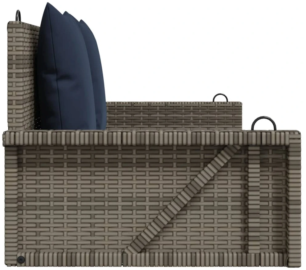 Sūpynės su pagalvėlėmis, pilkos spalvos, 119x56x48cm, poliratanas