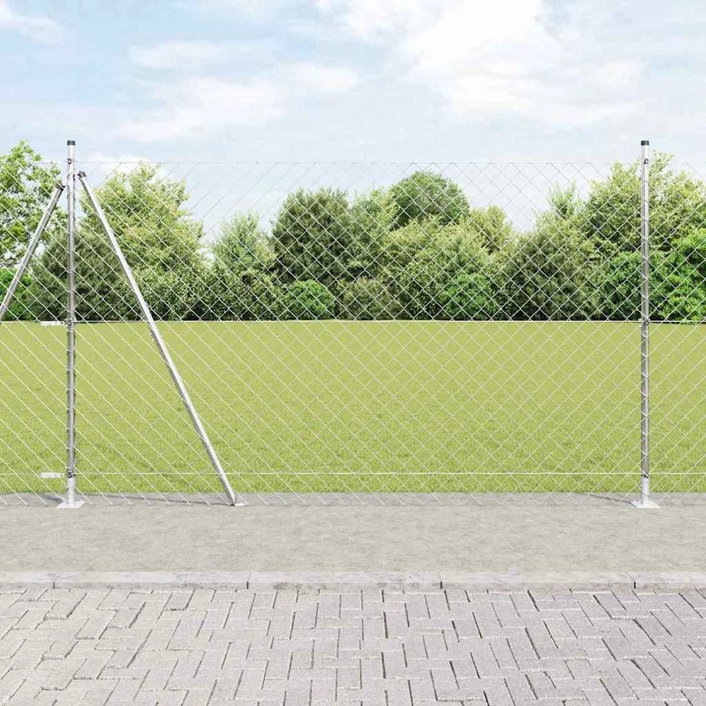 Grandininė tvora su betono baze 10 x 1,4 m Sidabrinė Tinklelis