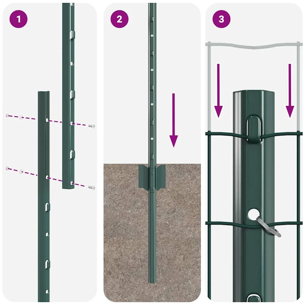 Euro tvoros su stulpu 10 x 1 m PVC dengtas plienas Žalia