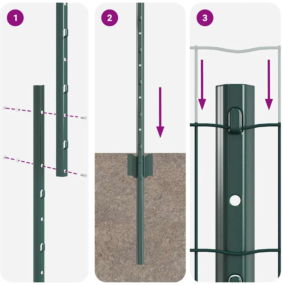 Euro tvoros su stulpu 10 x 1,4 m PVC dengtas plienas Žalia