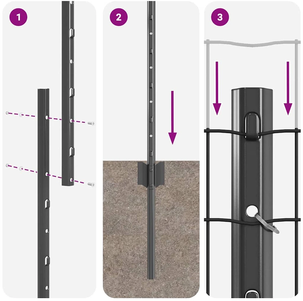 Euro tvoros su stulpu 10 x 1,6 m PVC dengtas plienas Pilka