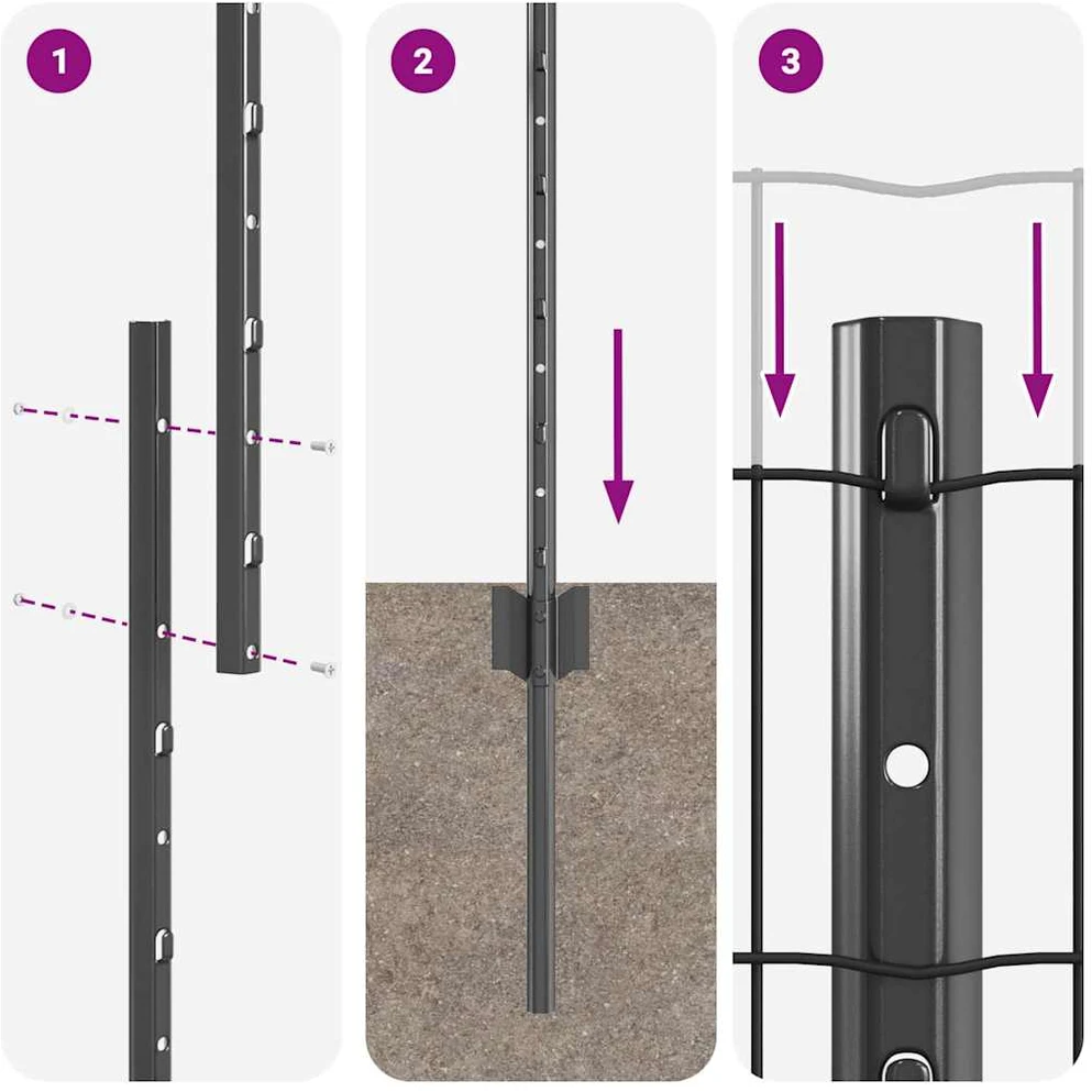 Euro tvoros su stulpu 10 x 1,6 m PVC dengtas plienas Pilka