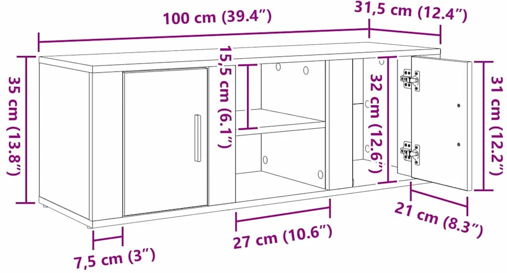 TV staliukas Televizoriaus spintelė 100 x 31,5 x 35 cm Amatininkų ąžuolas