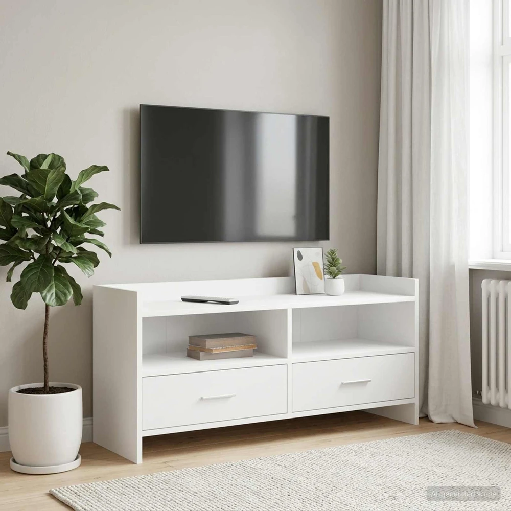 TV staliukas Televizoriaus spintelė 100 x 33 x 47 cm Balta Apdirbta mediena