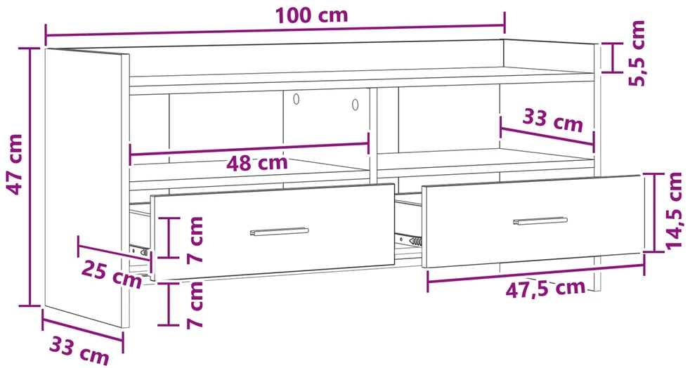TV staliukas Televizoriaus spintelė 100 x 33 x 47 cm Juodojo ąžuolo