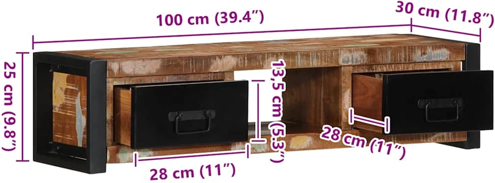 TV staliukas televizoriaus spintelė 100x30x25 cm Regeneruota medžio masyva