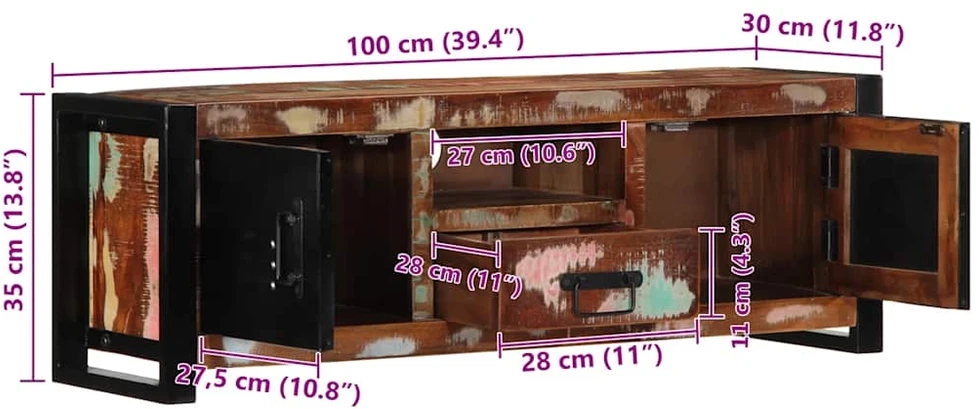 TV staliukas televizoriaus spintelė 100x30x35 cm Regeneruota medžio masyva