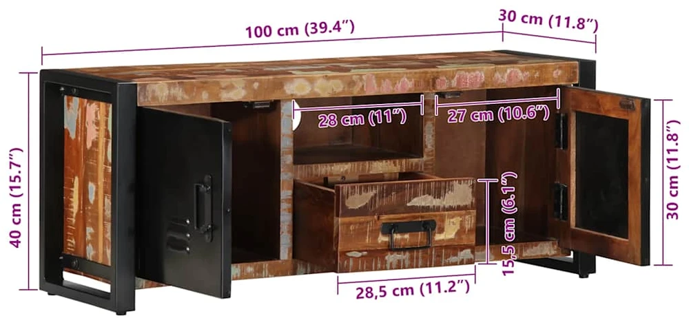 TV staliukas televizoriaus spintelė 100x30x40 cm Regeneruota medžio masyva
