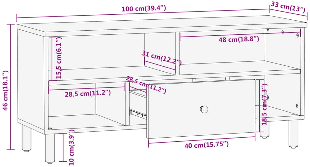TV staliukas Televizoriaus spintelė, 100x33x46cm, mango medienos masyvas
