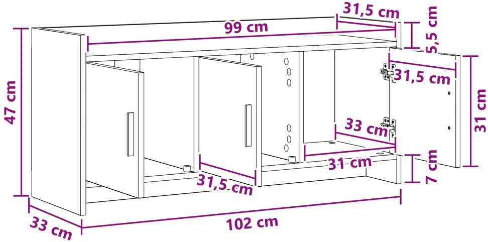 TV staliukas Televizoriaus spintelė 102 x 33 x 47 cm Sendintos medienos