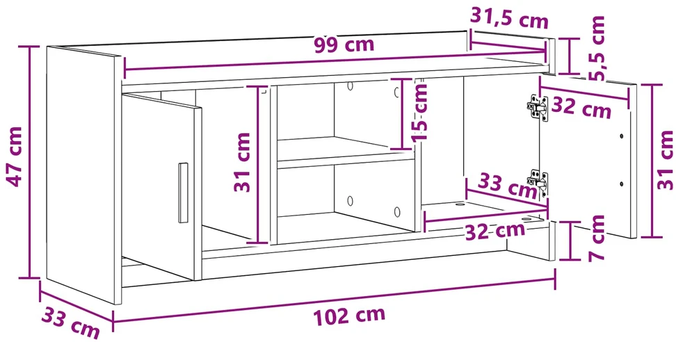 TV staliukas Televizoriaus spintelė 102 x 33 x 47 cm Sonoma ąžuolas