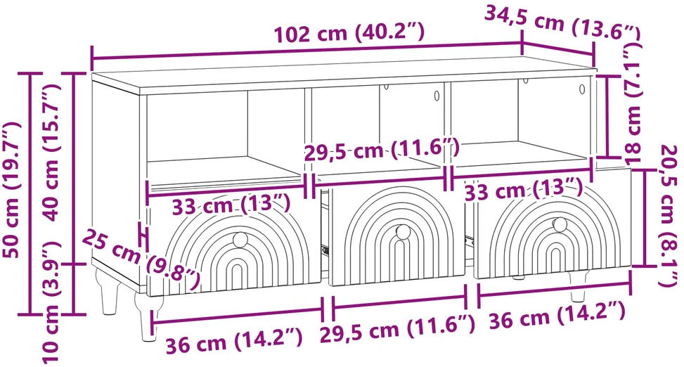 TV staliukas Televizoriaus spintelė 102 x 34,5 x 50 cm Juodas