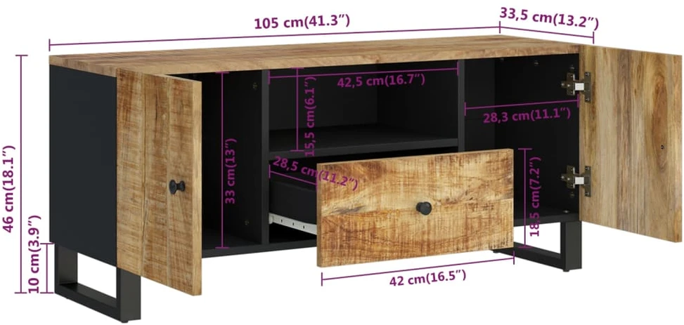 TV staliukas Televizoriaus spintelė, 105x33,5x46cm, mango/apdirbta mediena