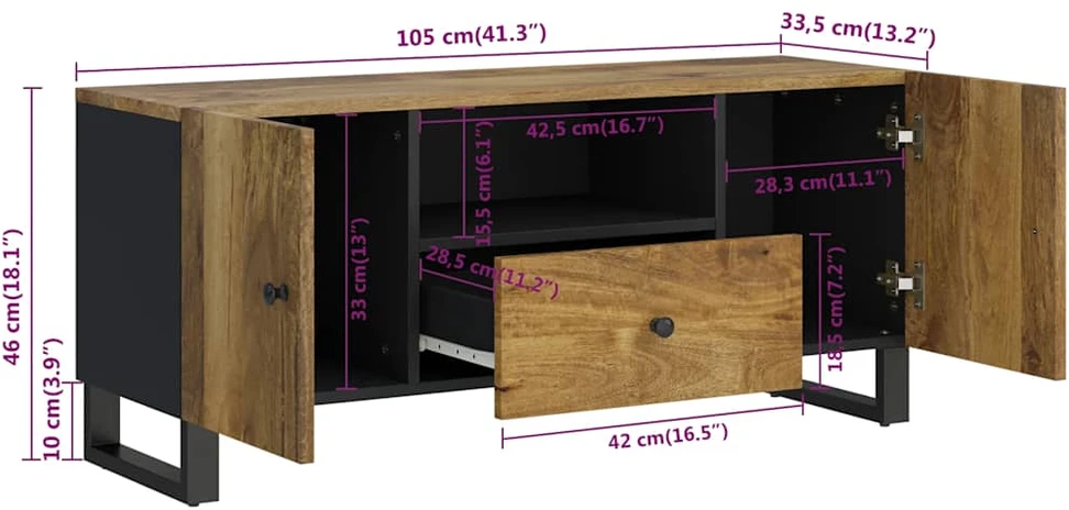 TV staliukas Televizoriaus spintelė, 105x33,5x46cm, mango/apdirbta mediena
