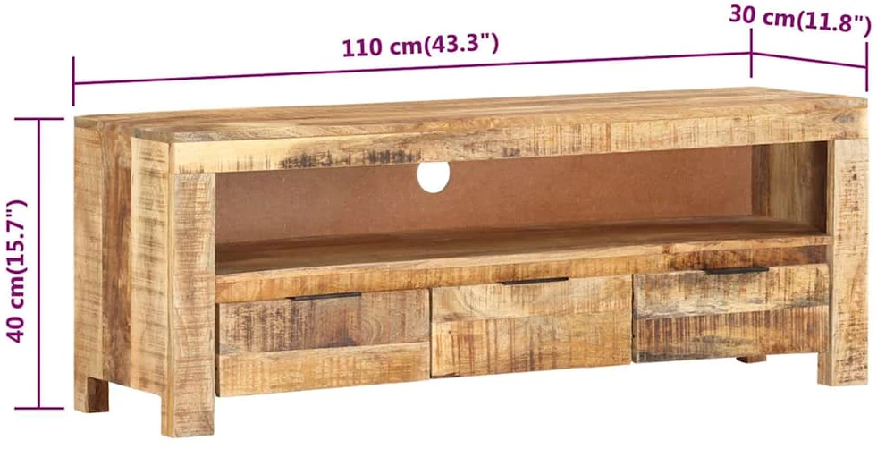 TV staliukas Televizoriaus spintelė, 110x30x40cm, neapdorota mango mediena