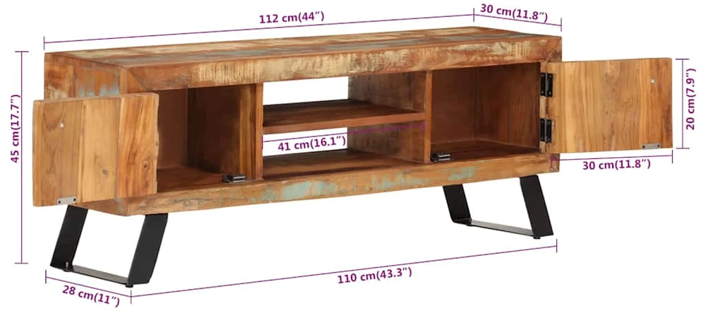TV staliukas Televizoriaus spintelė, 112x30x45cm, perdirbta mediena