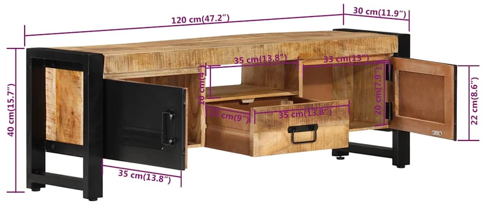 TV staliukas Televizoriaus spintelė, 120x30x40cm, mango medienos masyvas