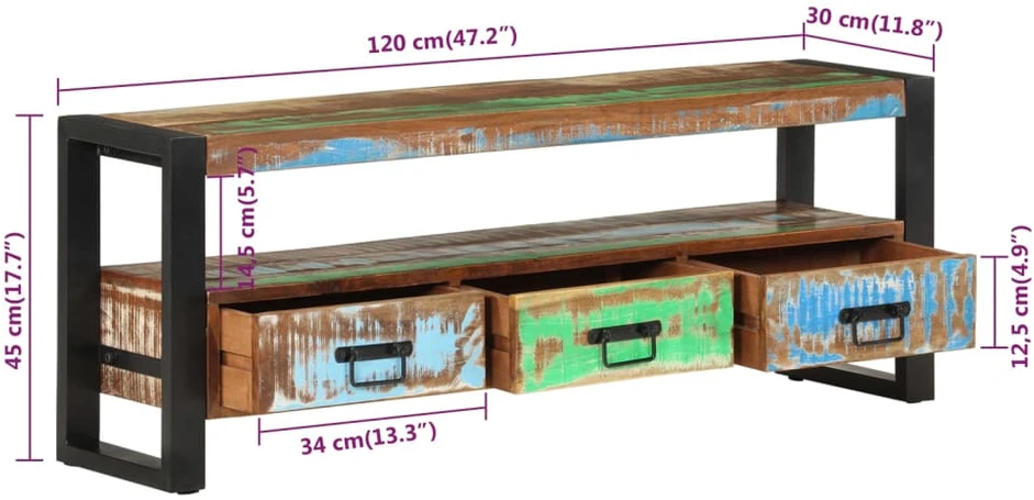 TV staliukas Televizoriaus spintelė, 120x30x45cm, perdirbta mediena