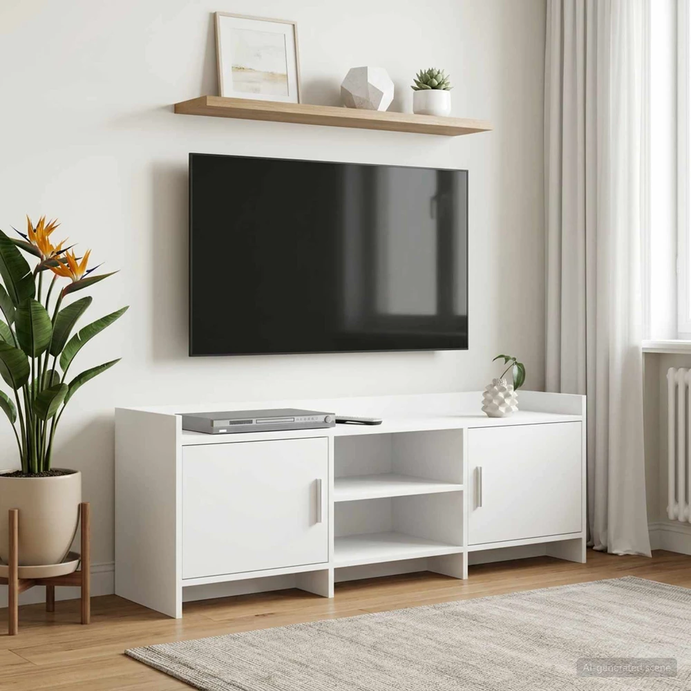 TV staliukas Televizoriaus spintelė 130 x 33 x 47 cm Balta Apdirbta mediena