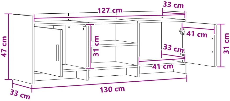 TV staliukas Televizoriaus spintelė 130 x 33 x 47 cm Balta Apdirbta mediena