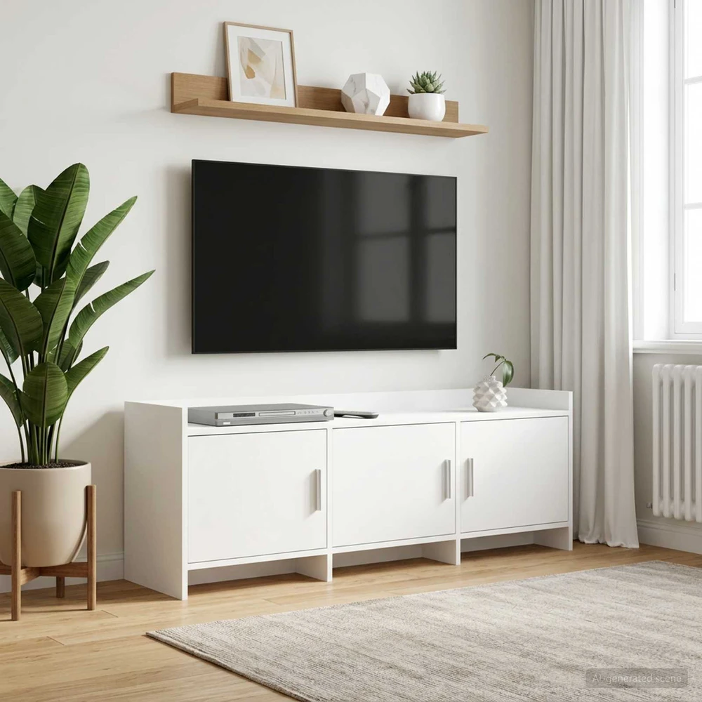 TV staliukas Televizoriaus spintelė 130 x 33 x 47 cm Balta Apdirbta mediena