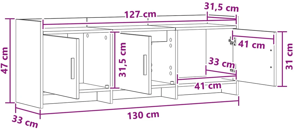 TV staliukas Televizoriaus spintelė 130 x 33 x 47 cm Betono pilka