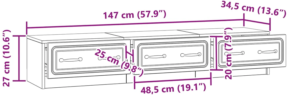 TV staliukas Televizoriaus spintelė 147 x 34,5 x 27 cm Sonoma ąžuolas