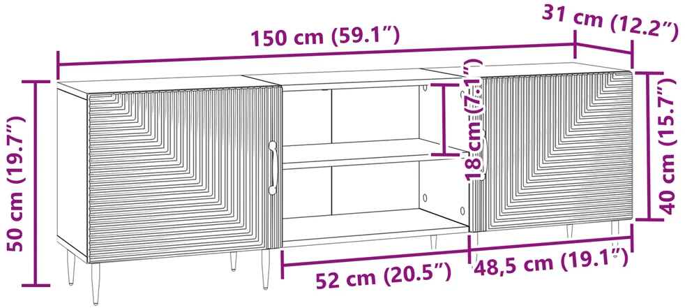TV staliukas Televizoriaus spintelė 150 x 31 x 50 cm Juoda Apdirbta mediena