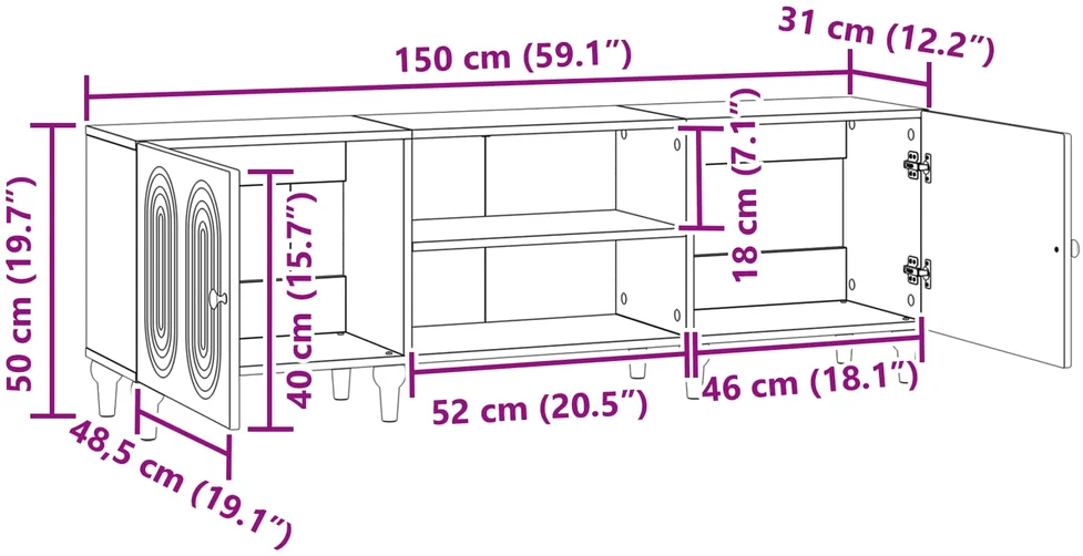 TV staliukas Televizoriaus spintelė 150 x 31 x 50 cm Sonoma ąžuolas