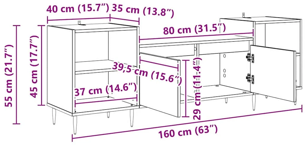 TV staliukas Televizoriaus spintelė 160 x 35 x 55 cm Amatininkų ąžuolas