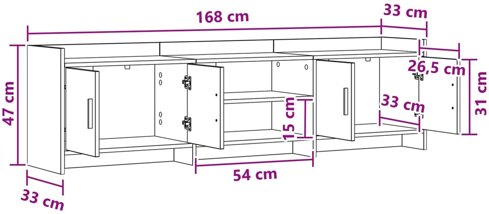 TV staliukas Televizoriaus spintelė 168 x 33 x 47 cm Balta Apdirbta mediena