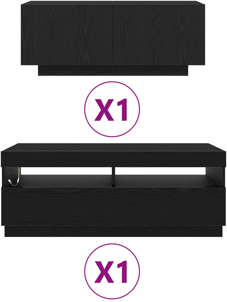TV staliukas TV spintelių komplektas 2 vnt. Juoda Apdirbta mediena