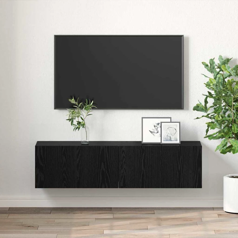 TV staliukas TV spintelių komplektas 2 vnt. Juoda Apdirbta mediena