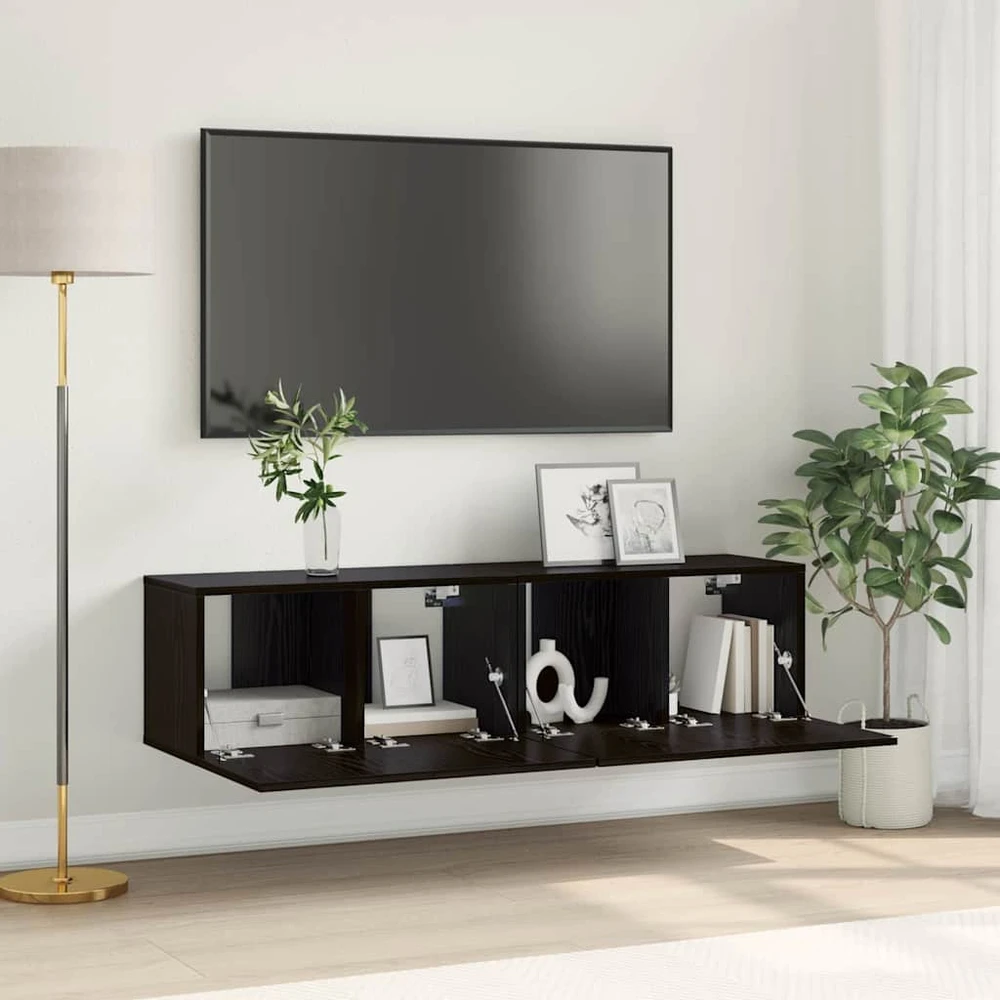 TV staliukas TV spintelių komplektas 2 vnt. Juoda Apdirbta mediena