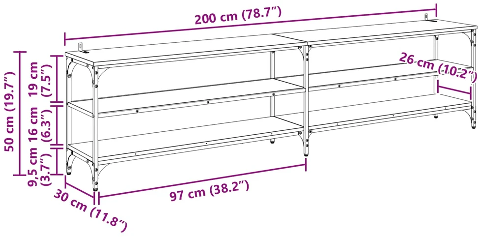 TV staliukas Televizoriaus spintelė 200 x 30 x 50 cm Amatininkų ąžuolas