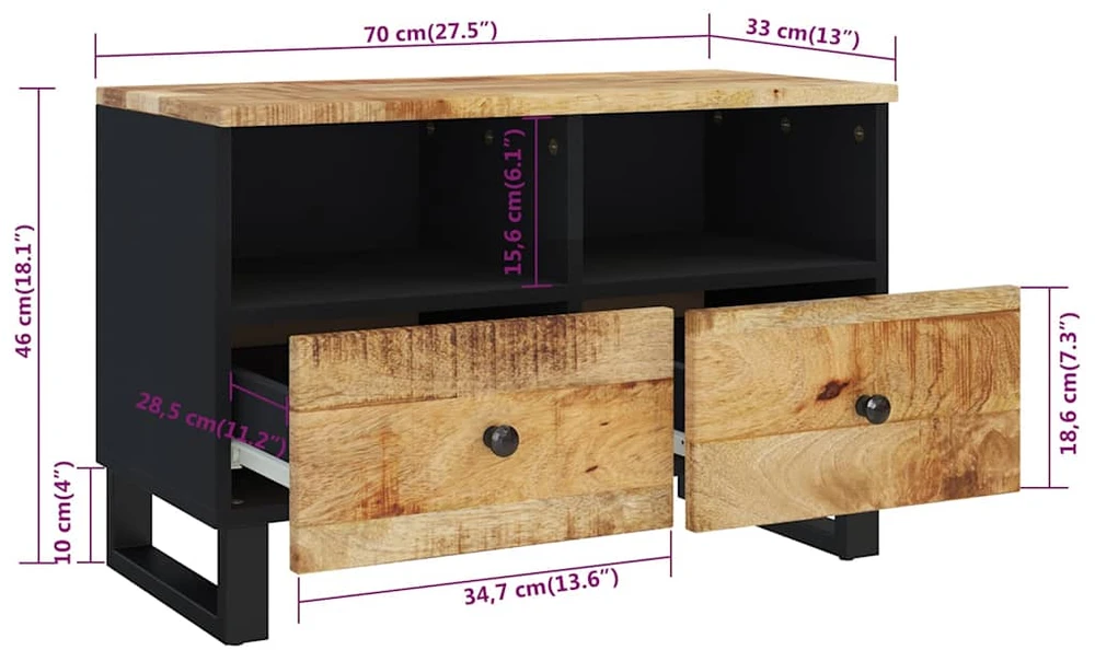 TV staliukas Televizoriaus spintelė, 70x33x46cm, mango medienos masyvas