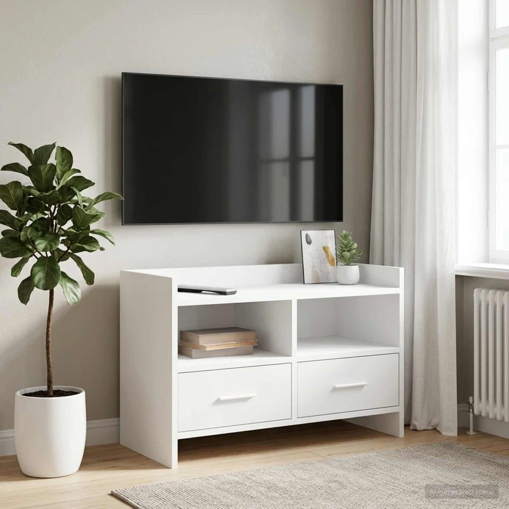TV staliukas Televizoriaus spintelė 71,5 x 33 x 47 cm Balta Apdirbta mediena