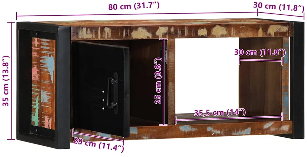TV staliukas televizoriaus spintelė 80x30x35 cm Regeneruota medžio masyva