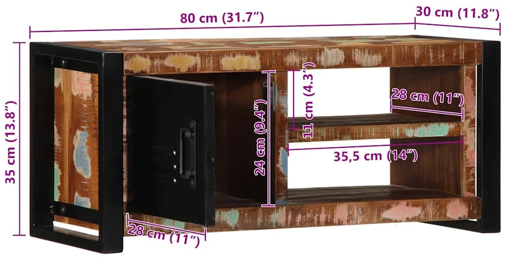 TV staliukas televizoriaus spintelė 80x30x35 cm Regeneruota medžio masyva