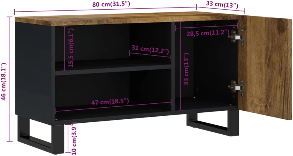 TV staliukas Televizoriaus spintelė, 80x33x46cm, mango/apdirbta mediena
