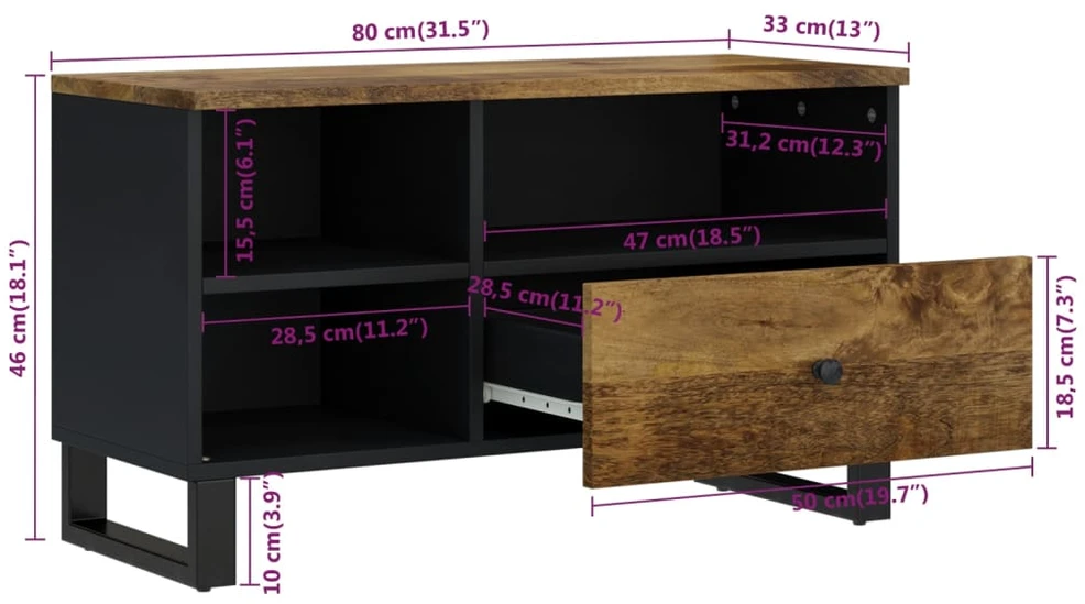 TV staliukas Televizoriaus spintelė, 80x33x46cm, mango/apdirbta mediena
