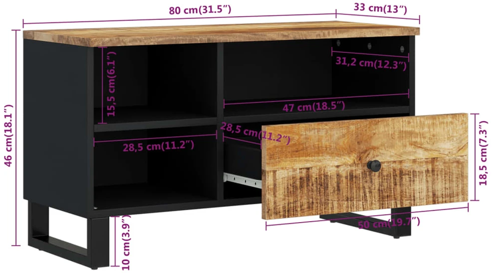 TV staliukas Televizoriaus spintelė, 80x33x46cm, mango/apdirbta mediena